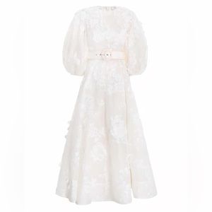 Zimmermann Postcard Appliqué Linen and Silk Dress
